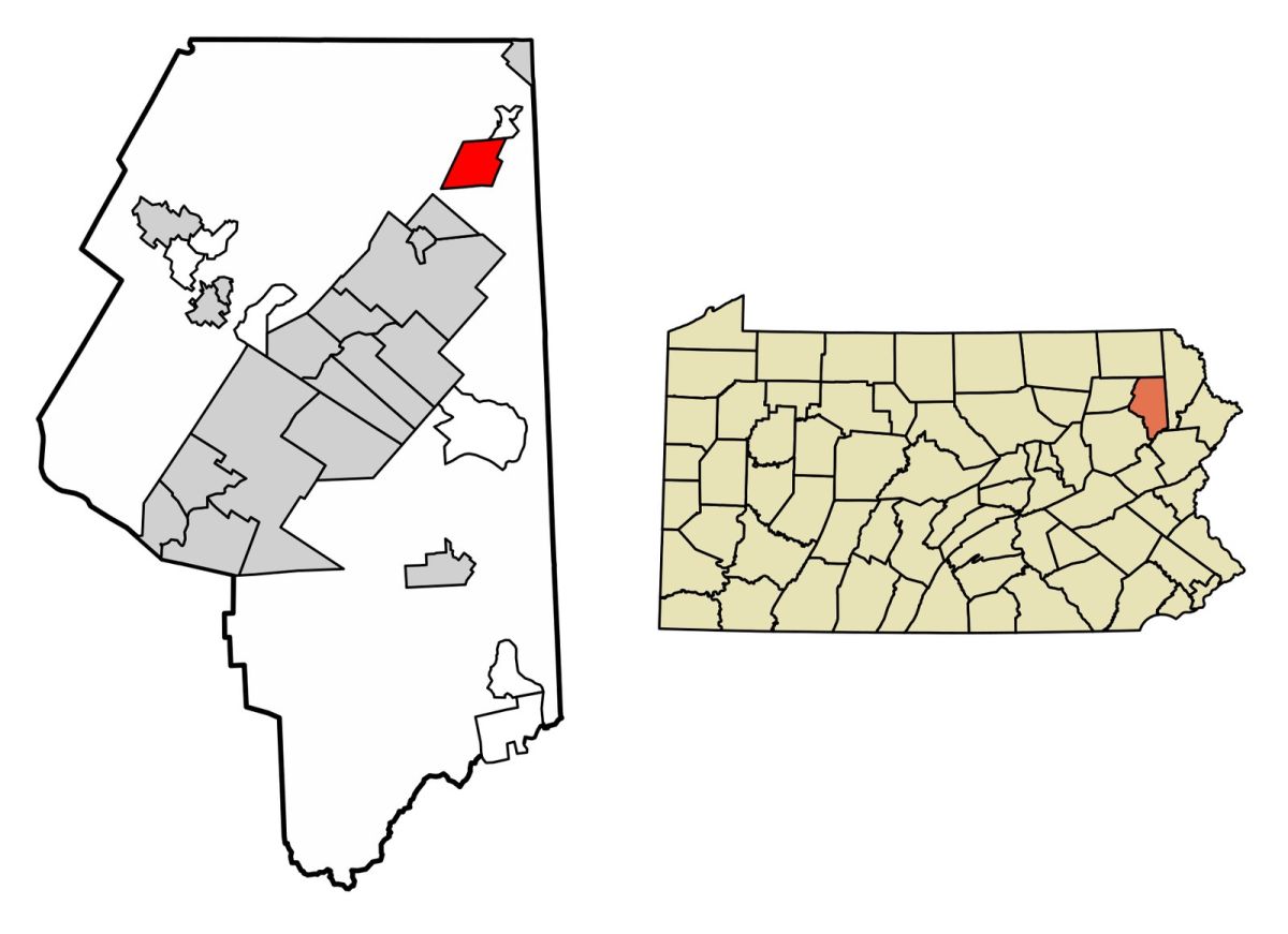 Mapa de localização: Localização de Carbondale em Lackawanna County. O ponto exato do antigo silt pond permanece em pesquisa.