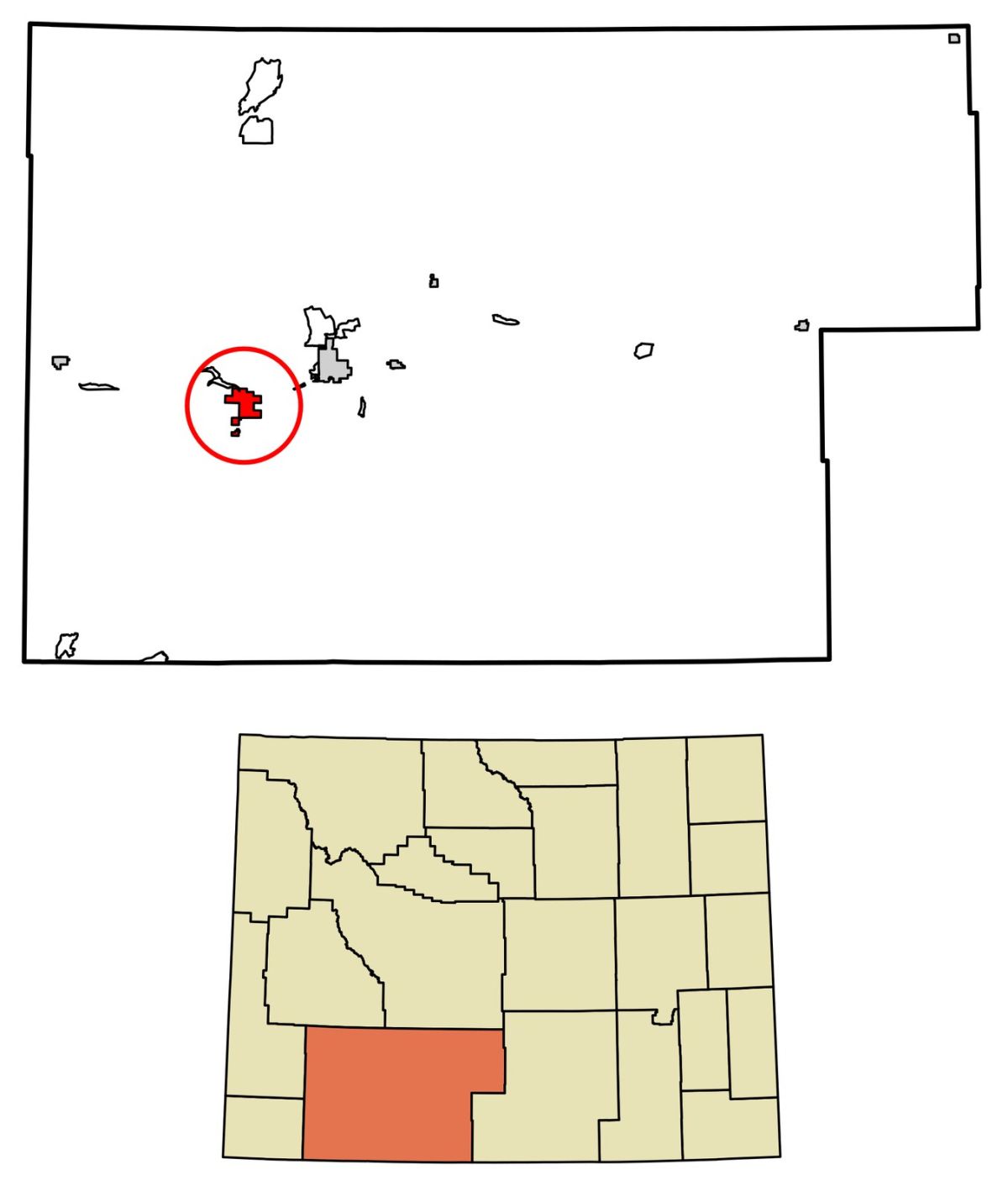 Mapa de localização: Localização de Green River em Sweetwater County. O mapa não representa uma intervenção física no aeroporto.